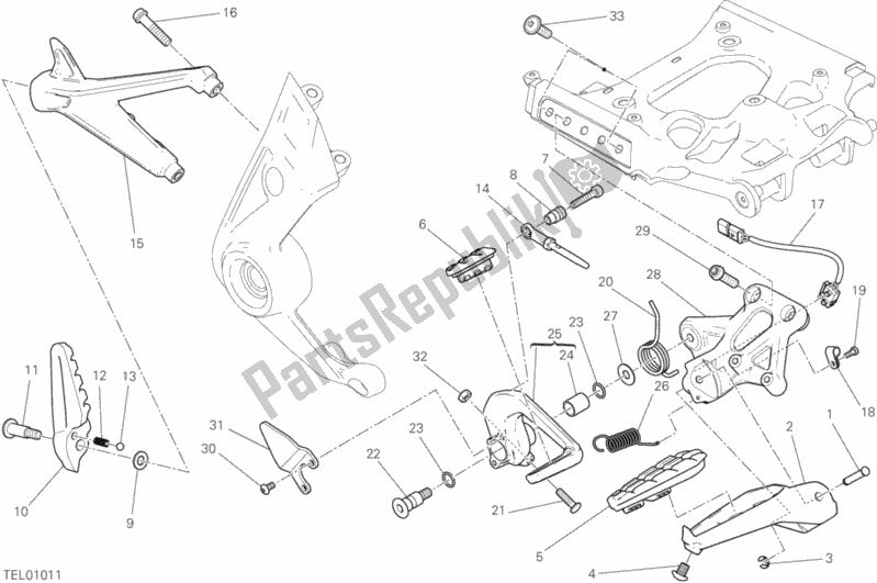 All parts for the Footrests, Right of the Ducati Diavel Xdiavel Sport Pack Brasil 1260 2019